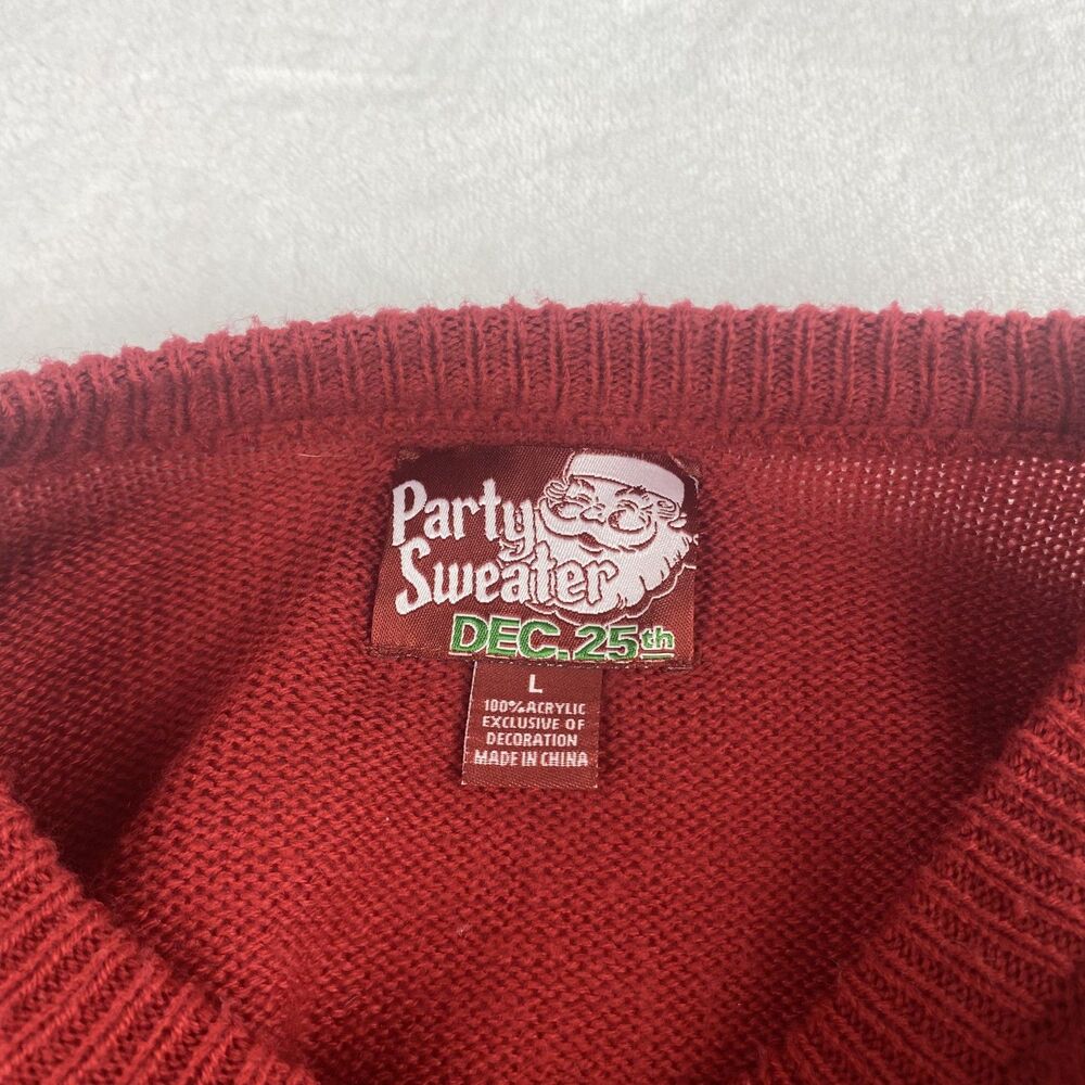 Party Sweater Cat Christmas Ugly Sweater Womens Large Red Crewneck Long Sleeve - Picture 6 of 7